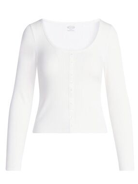 Scoop Women’s Lace Trim Scoop Neck Ribbed Tee with Long Sleeves
